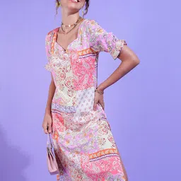 PRETTY LOVING THING Floral Printed Sweetheart Neck A-Line Midi Dress-image-88