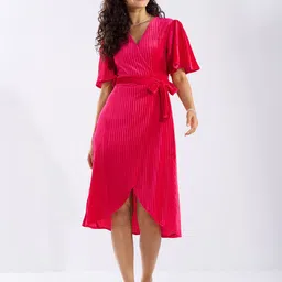AASK Print Flared Sleeve Velvet Midi Dress-picture-19