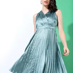 Tokyo Talkies Blue V-Neck Wrap Midi Dress-picture-47
