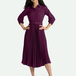 AASK Purple Accordian Pleated Shirt Midi Dress-picture-20