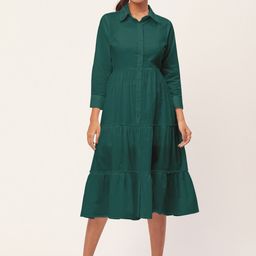 Moomaya Tiered Shirt Style Midi Dress-picture-8