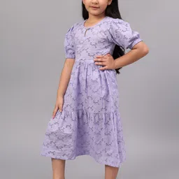 BAESD Floral Print Puff Sleeve Schiffli Fit & Flare Midi Dress-image-14