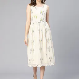 Oxolloxo Floral Printed Georgette Fit & Flare Midi Dress-picture-29