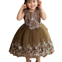 StyleCast Girls Brown Ethnic Motifs Applique Fit & Flare Midi Dress-image-41