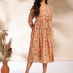 Janasya Floral Print Georgette Fit & Flare Midi Dress-picture-22