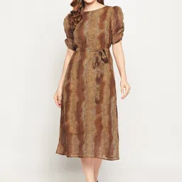 Ruhaans Ethnic Motifs Print Puff Sleeve Georgette Fit & Flare Midi Dress-picture-30