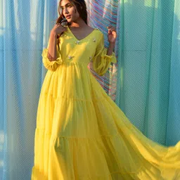 Swadeshi Shringaar V-Neck Georgette Fit & Flare Maxi Dress-image-62