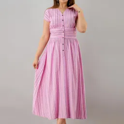 KALINI Pink & Blue Striped Midi Dress-picture-36