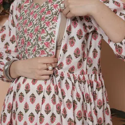 Rajnandini Round Neck Puff Sleeves Ethnic Motifs Print Maternity A-Line Midi Dress image 2