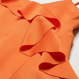 DODO & MOA Orange Shoulder Straps Ruffled Scuba A-Line Midi Dress image 2