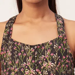 Moomaya Floral Printed Shoulder Straps Cotton Fit & Flare Midi Dress image 2