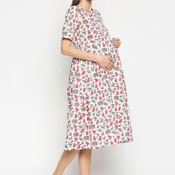 AV2 Grey Floral Printed Maternity Midi Dress image 2