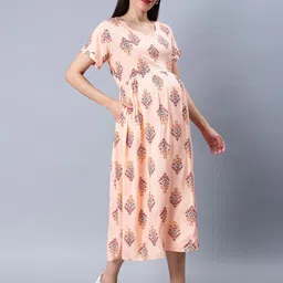 NIGHTSPREE Floral Printed Maternity Fit & Flare Midi Dress image 2