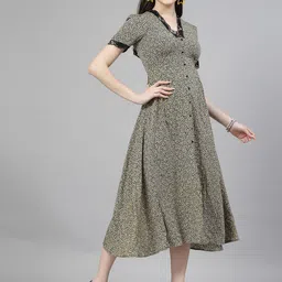 aayu Print Crepe V-Neck Short Sleeves Shirt Midi Casual Dress image 5