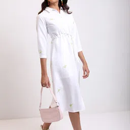 Tokyo Talkies Floral Embroidered Tie Up Shirt Midi Dress image 3