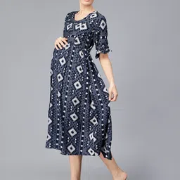 NIGHTSPREE Ethnic Motifs Print Maternity Fit & Flare Midi Dress image 4