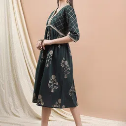 Vishudh V-Neck Floral Printed Sequined Fit & Flare Ethnic Dress image 4