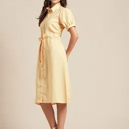 Moomaya Puff Sleeve Shirt Midi Dress image 4