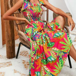 StyleCast Pink & Green Printed Maxi Midi Dress image 3