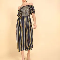 KALINI Striped Off-Shoulder Crepe Fit & Flare Midi Dress image 5