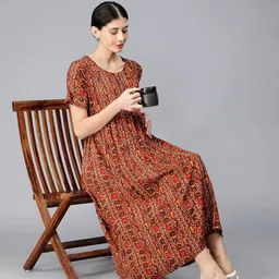 NIGHTSPREE Ethnic Motifs Printed Maternity Fit & Flare Midi Dress image 4