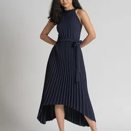 AASK Blue Halter Neck Crepe Maxi Midi Dress image 2