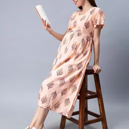 NIGHTSPREE Floral Printed Maternity Fit & Flare Midi Dress image 5