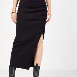 SASSAFRAS Ribbed Front Ruched Midi Skirt-picture-25