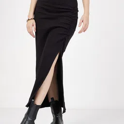 SASSAFRAS Ribbed Front Ruched Midi Skirt image 4