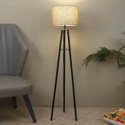 tu casa Beige Jute Shade Tripod Floor Lamp Iron Base image 1