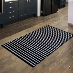 dazzhome Black & Silver Hair On Leather Stripes Hand Woven 4ftX6ft Carpet image 1
