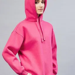 DELAN Women Pink Hooded Fleece Sweatshirt image 4