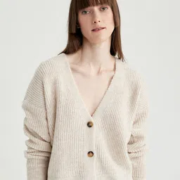 DeFacto Ribbed V-Neck Cardigan-picture-35