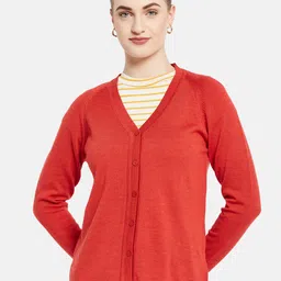 Monte Carlo Women Red Solid V Neck Cardigan-picture-35