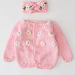 Woonie Girls Self Design Floral Cardigan-picture-37