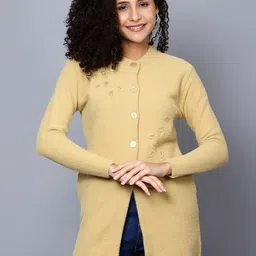 Chemistry Floral Embroidered Woollen Longline Cardigan Sweater-image-48