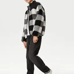 Marks & Spencer Boys Checked Mock Collar Cardigan Sweater image 2