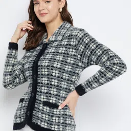 Zigo Checked Self Design Woollen Cardigan Sweater image 4