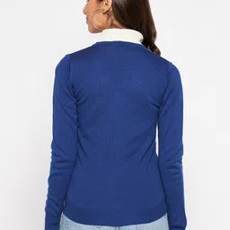 Crozo By Cantabil Women Acrylic Blue Cardigan image 3