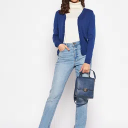 Crozo By Cantabil Women Acrylic Blue Cardigan image 4