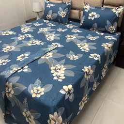 Pure Decor Blue & Beige Floral Cotton Bedding Set-picture-37