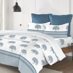 MYTRIDENT Blue & White Ethnic Motifs Printed Regular Cotton Double King Bedding Set-picture-43
