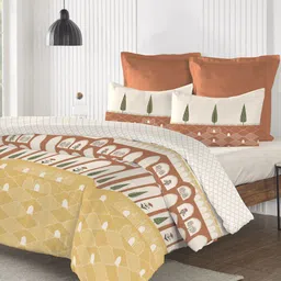 MYTRIDENT White & Brown Cotton Double King Bedsheet With Comforter & 2 Pillow Covers image 4