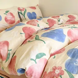 JC HOME Peach & Blue 4 Pieces Floral Printed AC Room Double King Bedding Set image 5