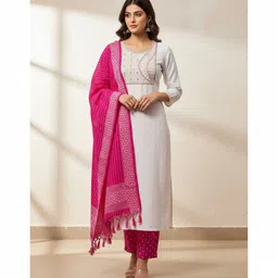 womenfashion Women Khadi Cotton Kurti Pyjama Dupatta Set-picture-27