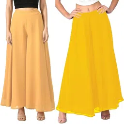 affleon Pack of 2 Women Flared Beige, Yellow Georgette Trousers-picture-11