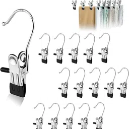 kshmanidhaye 16pcs Multifunctional Hangers Single Clip Space Saving for Jeans, Towels Clothes Stainless Steel Cloth Clips-picture-10