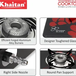 khaitan 4 Burner Active Forge Red Toughened Glass Manual Gas Stove image 2