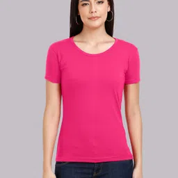 fleximaa Women Solid Round Neck Pure Cotton Pink T-Shirt-picture-10