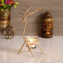 ecraftindia Golden Deer with Glass Iron Tealight Holder-picture-20